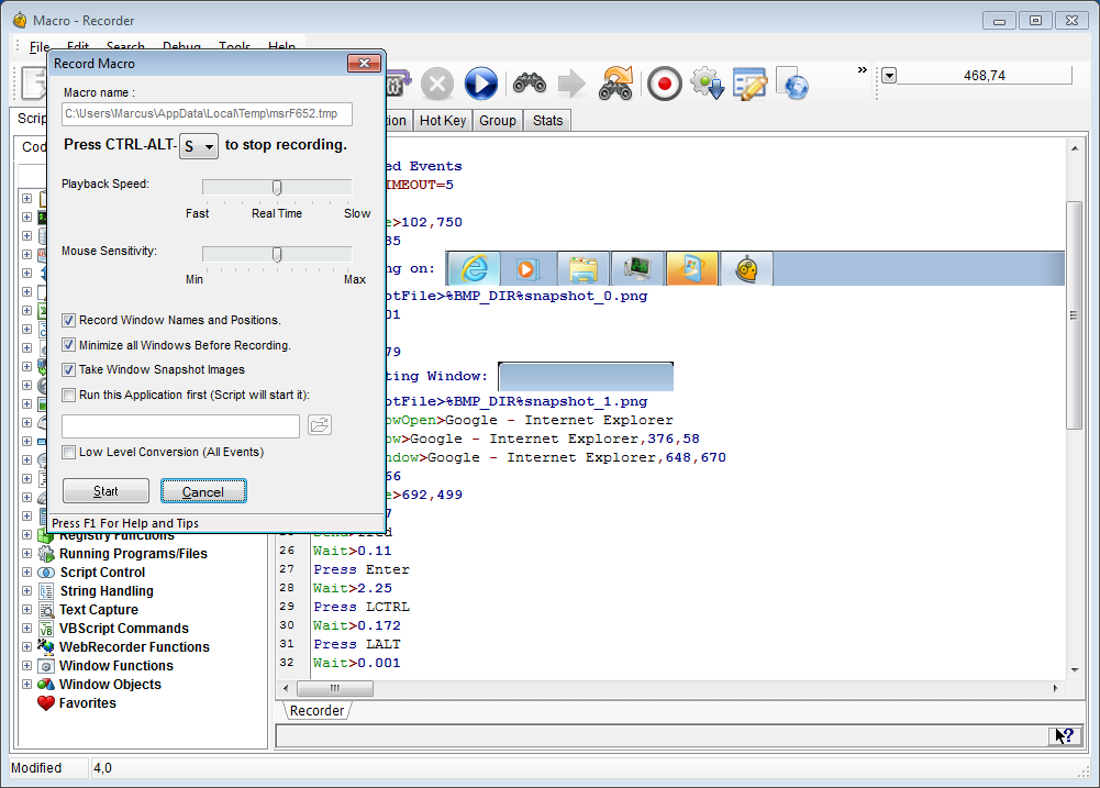 Macro Scheduler Recording Interface - Professional macro recording with editable code output